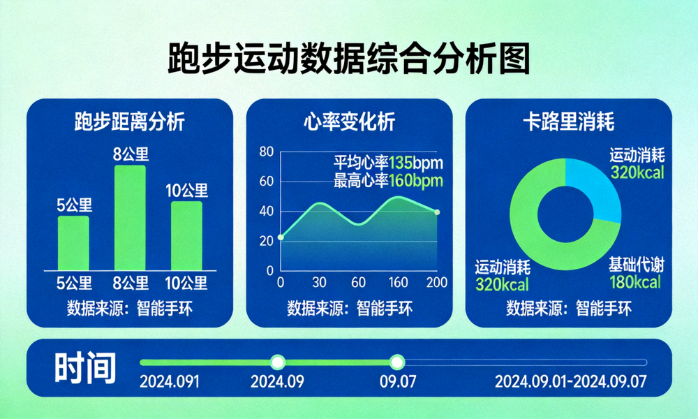 运动数据可视化图表展示跑步距离、心率与卡路里消耗分析